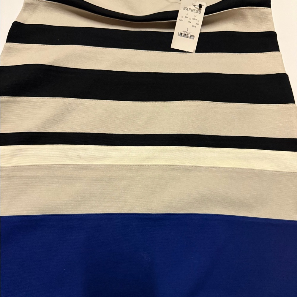 Express Women's Black and Blue Striped Pencil Skirt